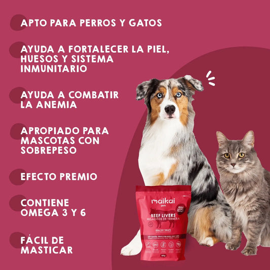 Maikai Pets - Snacks de Higaditos de Ternera para perros y gatos – 100g