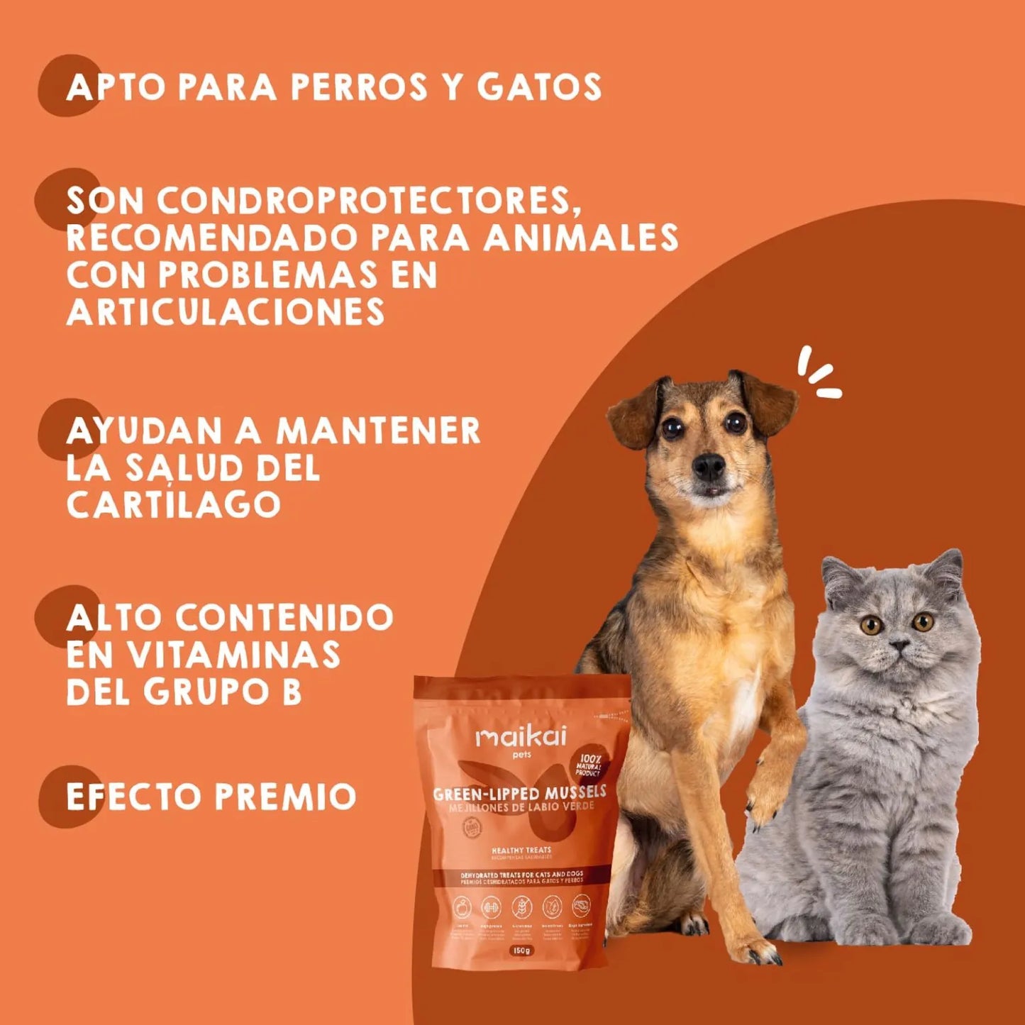 Maikai Pets - Mejillones de Labio Verde – Chuches para Perros y Gatos – 150g