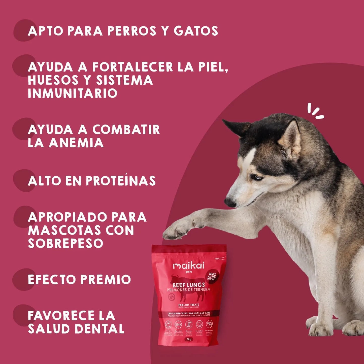 Maikai Pets - Snacks de Pulmones de Ternera para perros y gatos – 80g